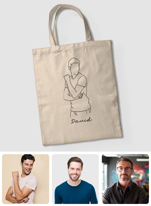 Custom Photo Line Art - Personalized Uncle Embroidered Tote Bag