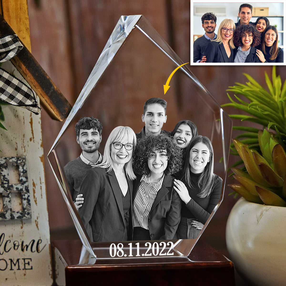 Bestes Team aller Zeiten – Geschenk für Kollegen – Personalisierte 3D-Kristalllampe in Eisbergform mit Lasergravur