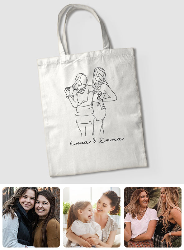 Individuelle Foto-Linienzeichnung – Personalisierte bestickte Tragetasche für die Tochter