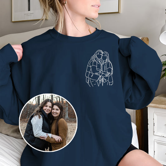 Custom Line Art - Personalized Bestie Embroidered Sweater