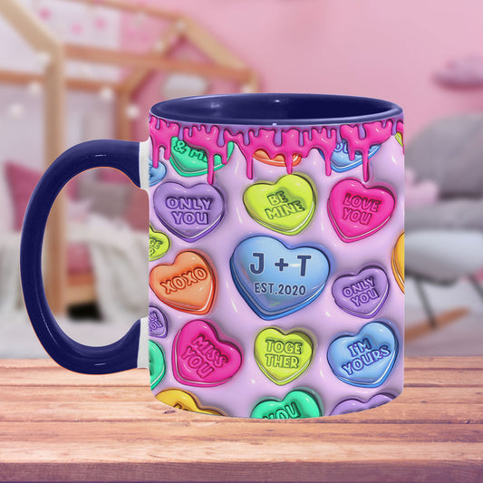 Any Name Any Date Colorful Heart Inflated - Personalized Couple Accent Mug