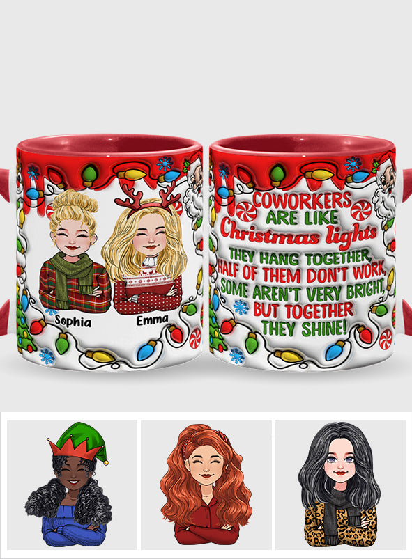 Kollegen sind wie Weihnachtslichter – Personalisierte Tasse mit Kollegen-Akzent