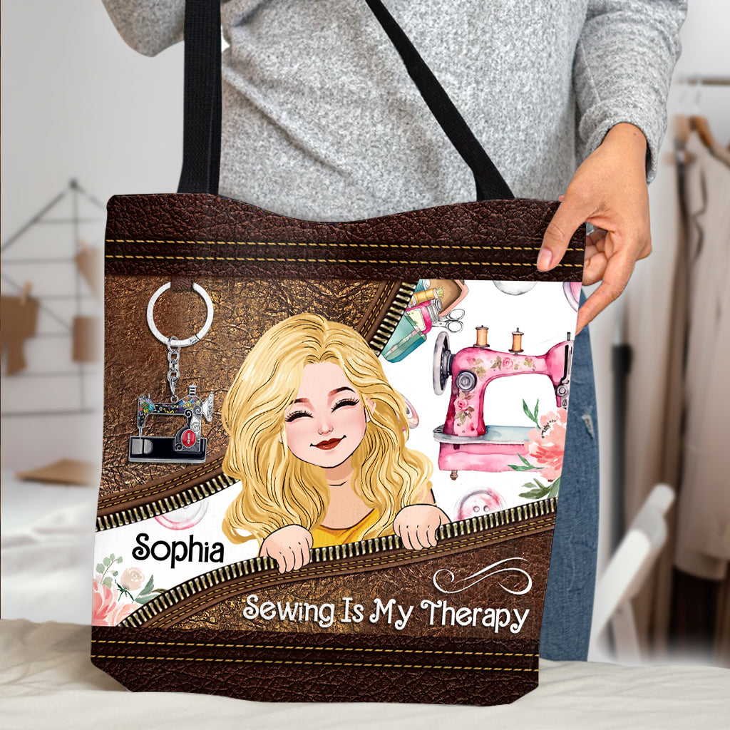 Sewing Is My Therapy - Personalized Sewing Tote Bag