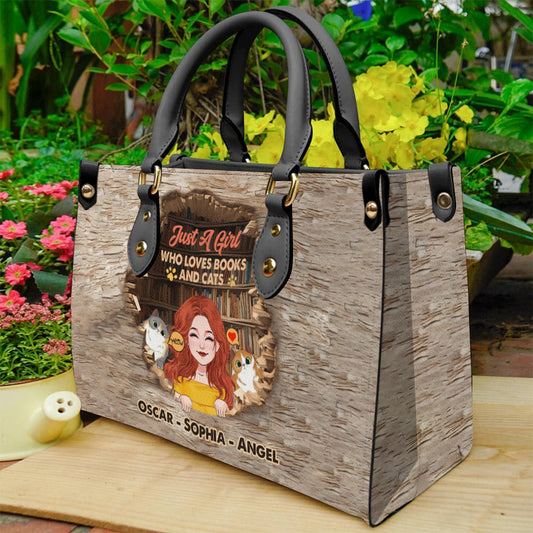 Love Books And Cats - Personalized Book Leather Handbag