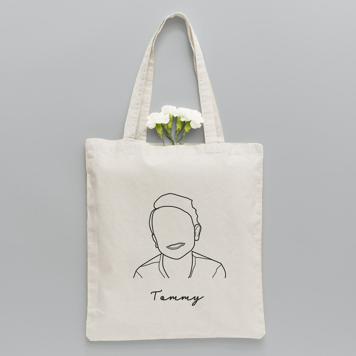 Custom Photo Line Art - Personalized Kid Embroidered Tote Bag
