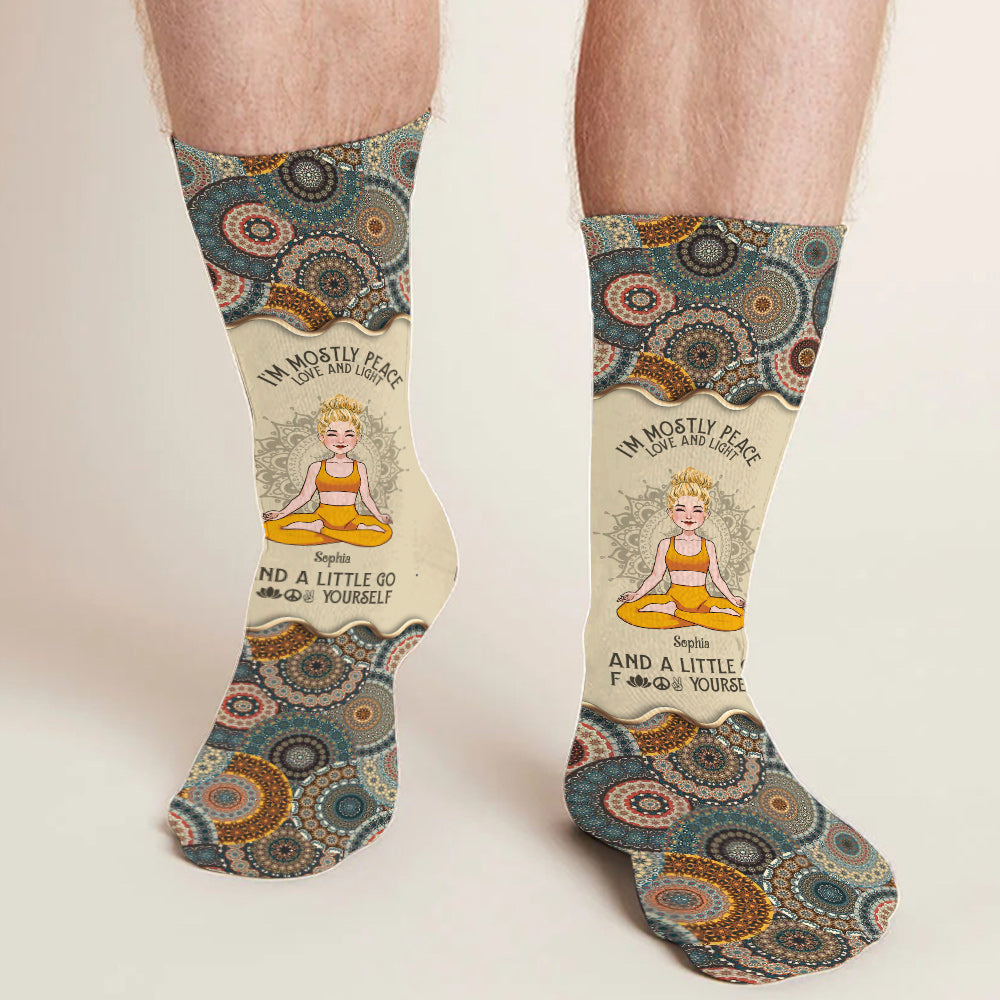 I'm Mostly Peace Love And Light - Personalized Yoga Socks