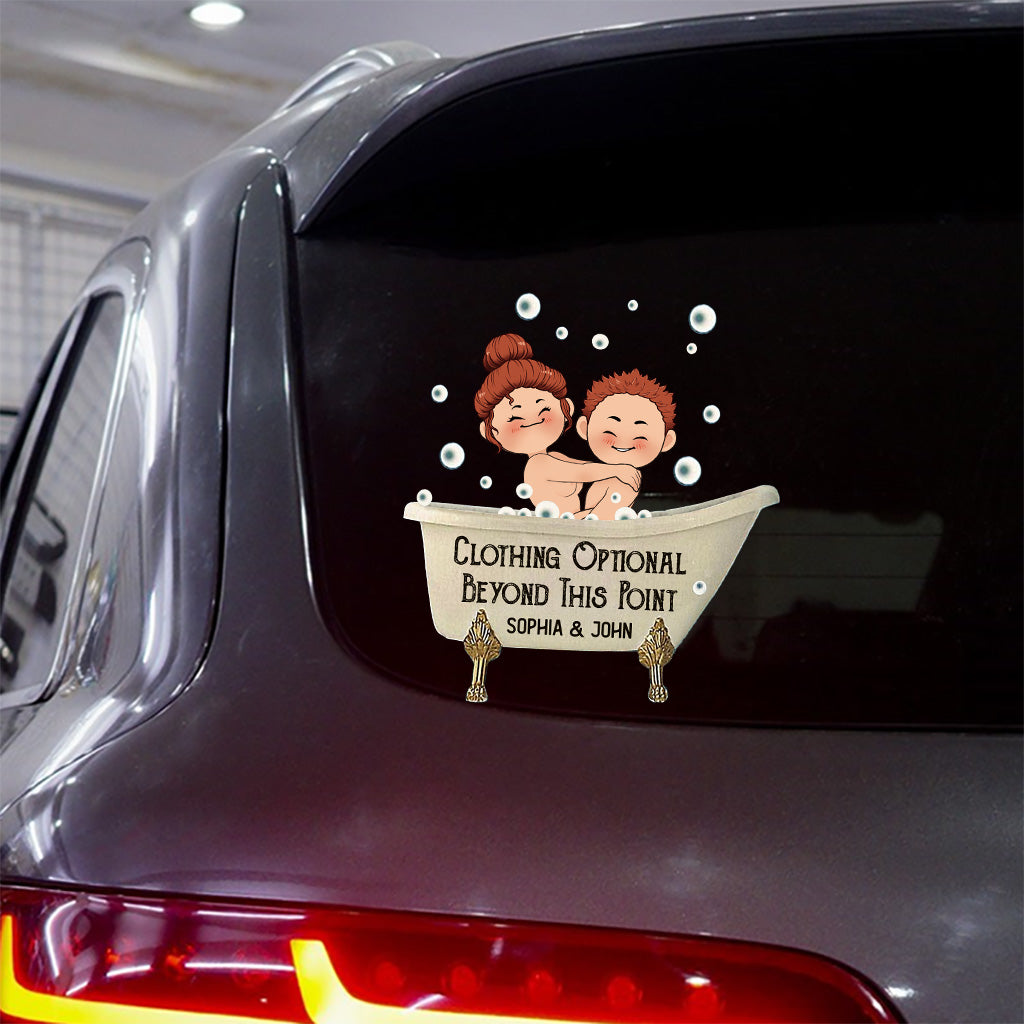 Clothing Optional Beyond This Point - Personalized Couple Decal Die Cut