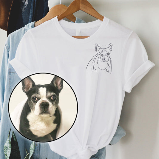 Individuelle Linienzeichnung – Personalisiertes T-Shirt mit Hundestickerei