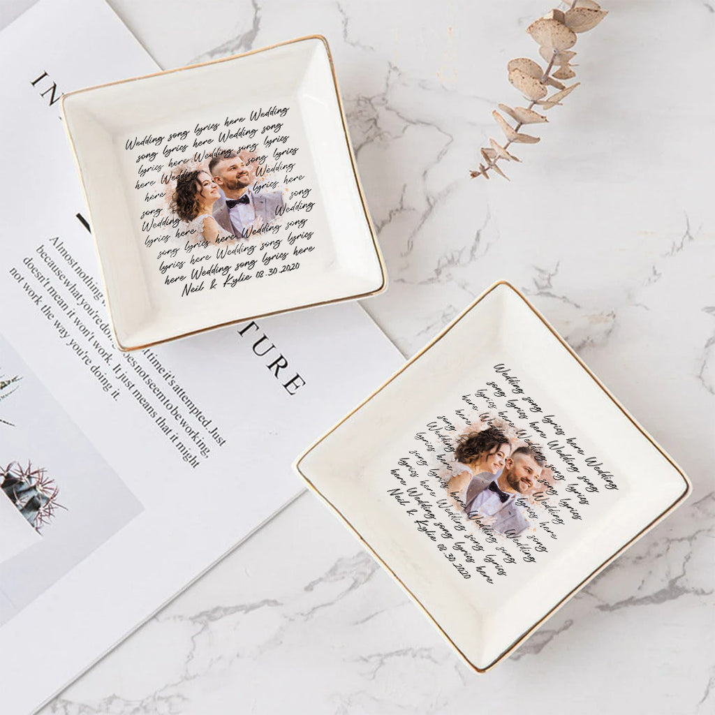 Wedding Song Lyrics With Personalized Watercolor Portrait - Personalized Husband And Wife Jewelry Dish