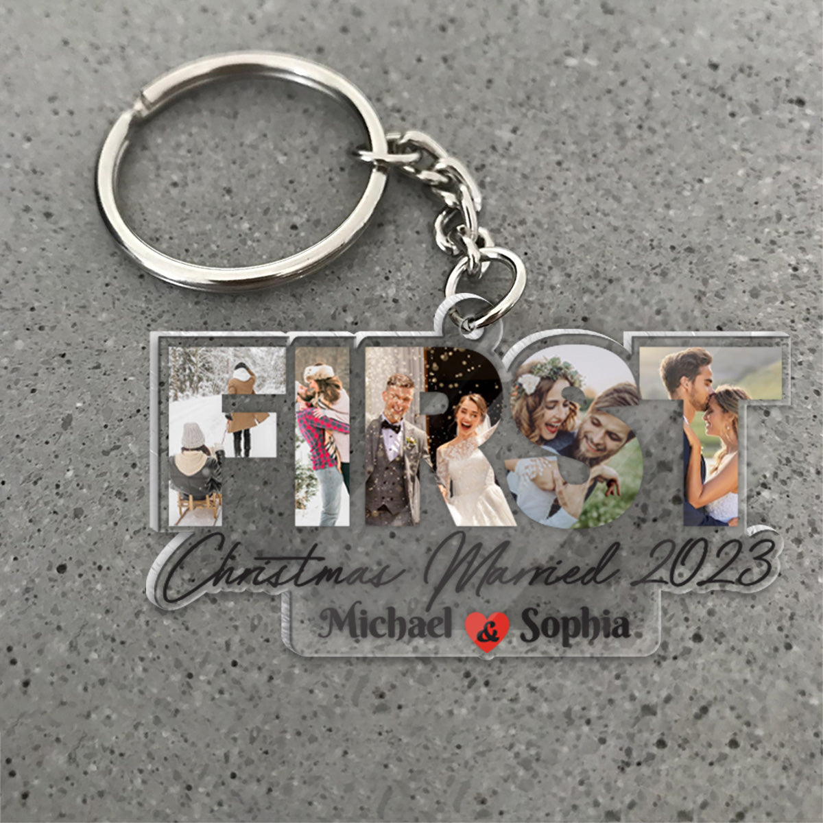First Christmas Married - gift for husband, wife - Personalized Transparent Keychain