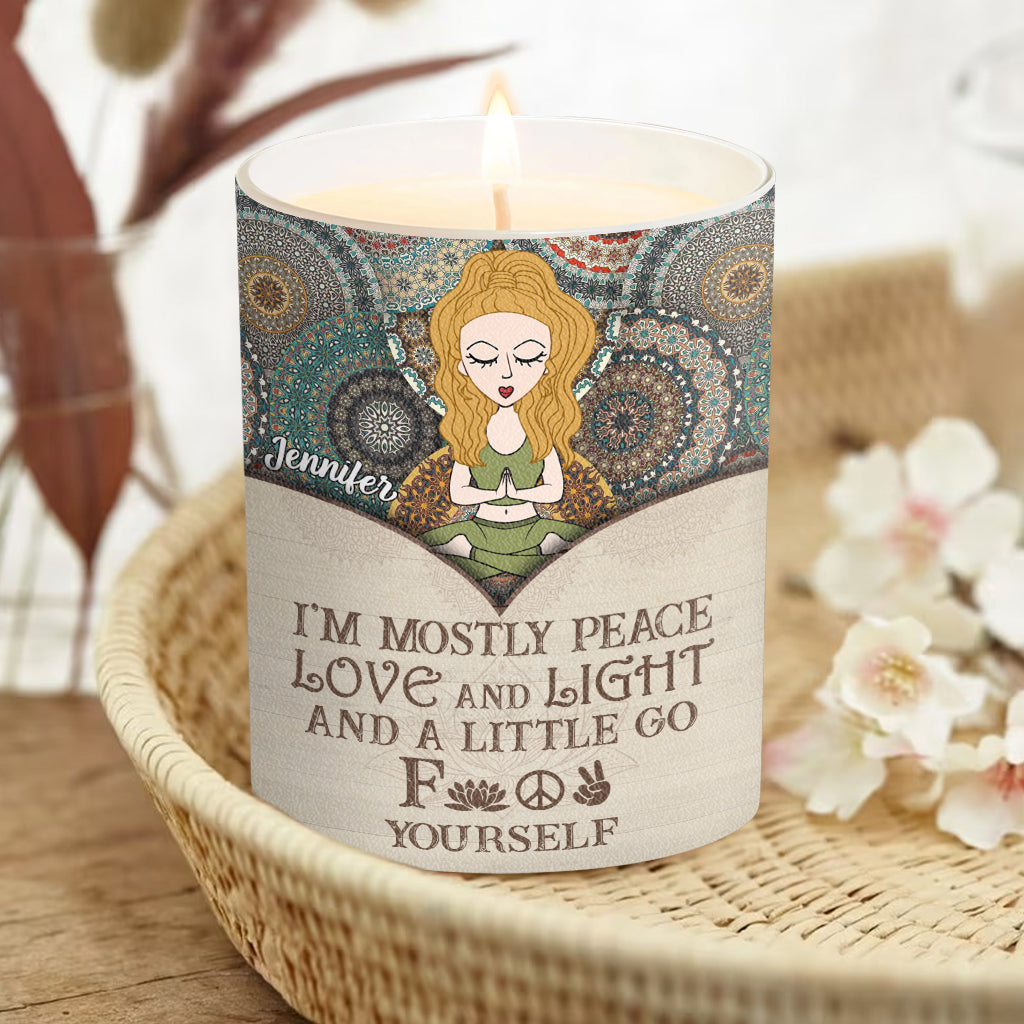 I'm Mostly Peace - Personalized Yoga Candle With Wooden Lid