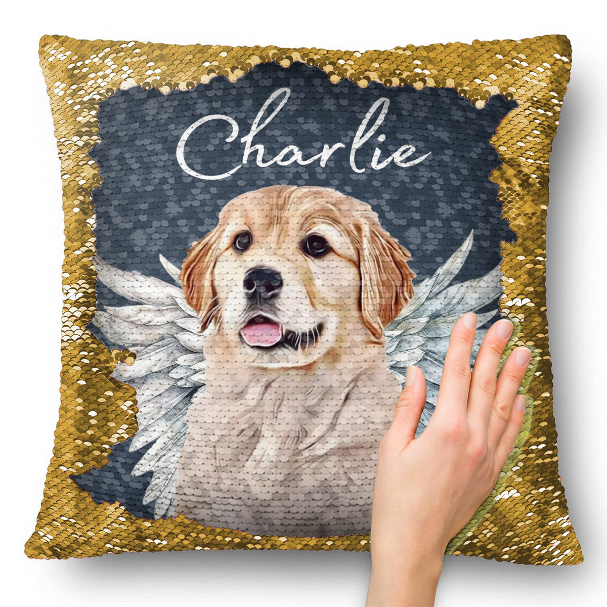 Dog Cat Angel Wings - Gift for dog lovers, cat lover, who lost dog, who lost cat - Personalized Sequin Pillow Cover