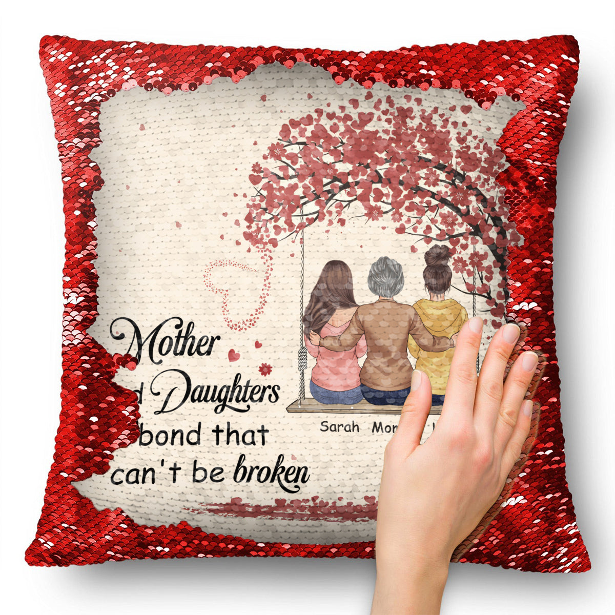 Mother And Daughter Son Children A Bond Can't Be Broken - Gift for mom - Personalized Sequin Pillow Cover
