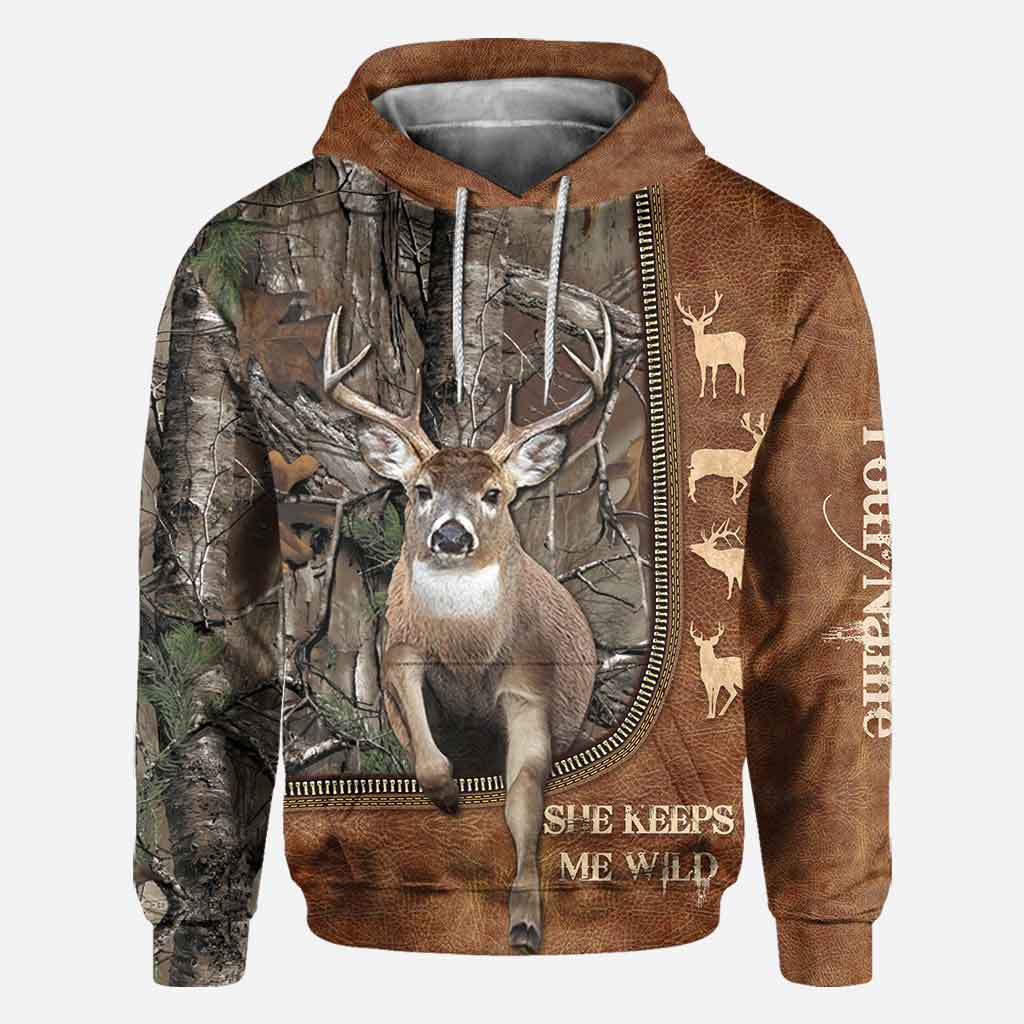 Il me protège - T-shirt et sweat à capuche personnalisés pour couples, motif cuir imprimé, sur le thème de la chasse.