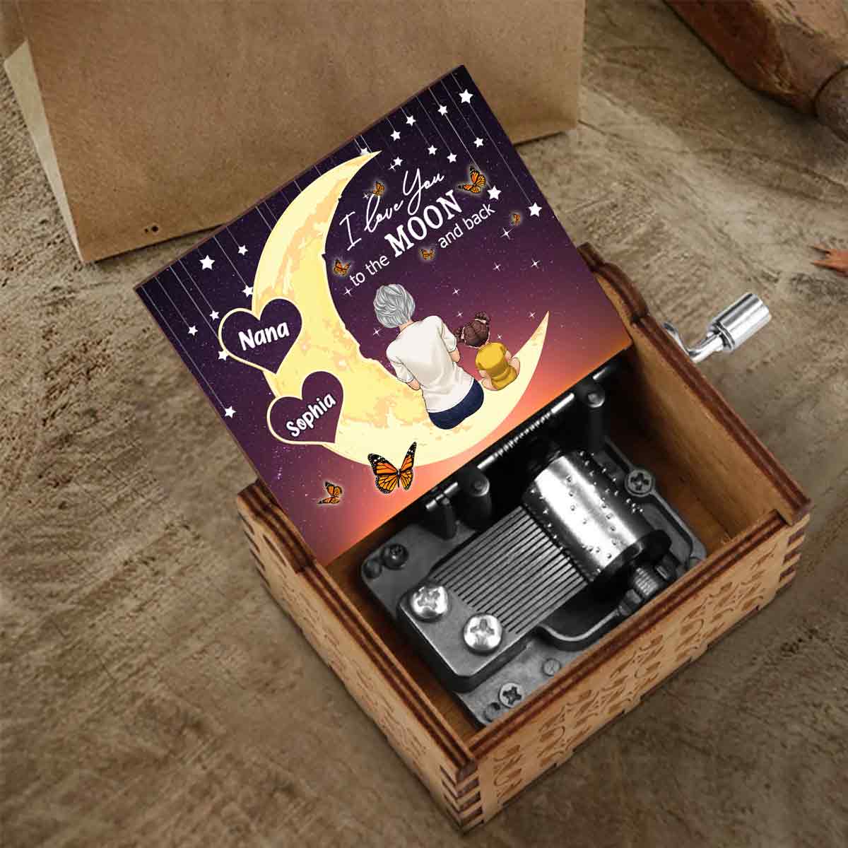 To The Moon And Back - Personalized Mother's Day Grandma Hand Crank Music Box