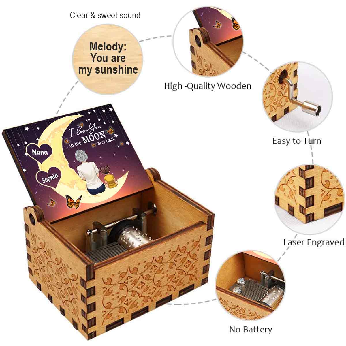 To The Moon And Back - Personalized Mother's Day Grandma Hand Crank Music Box