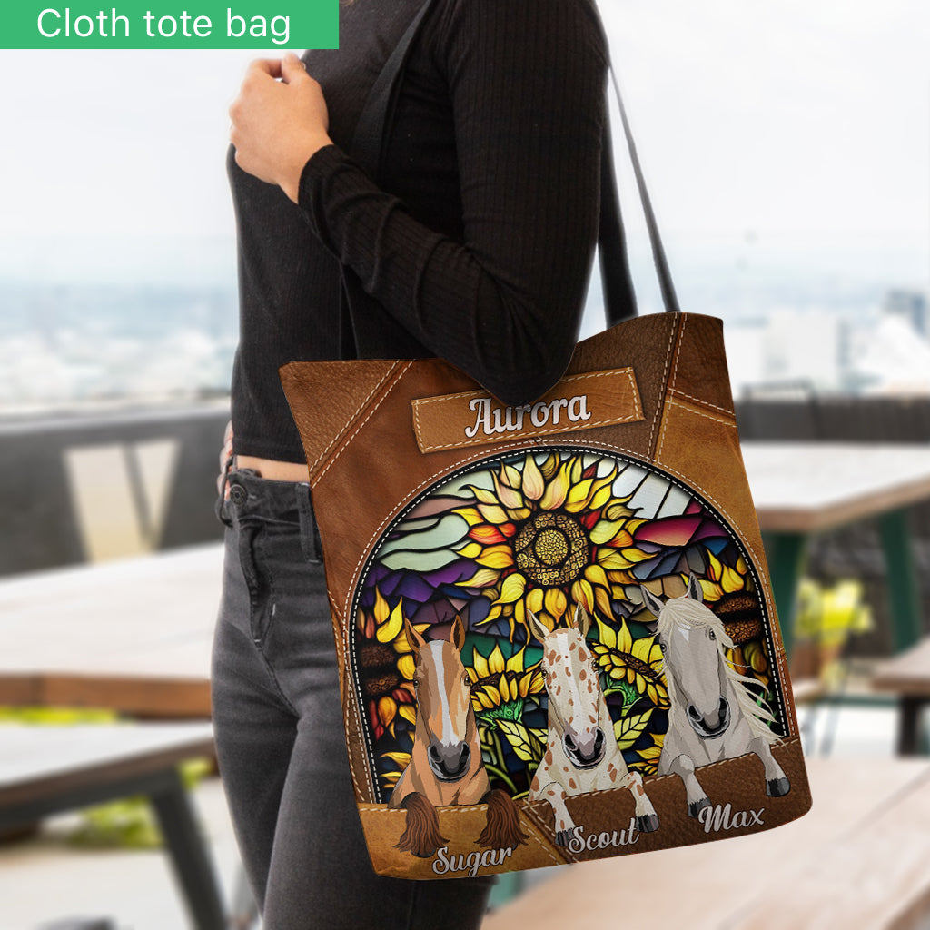 You Are My Sunshine Sunflower Stained Glass - Personalized Horse Tote Bag