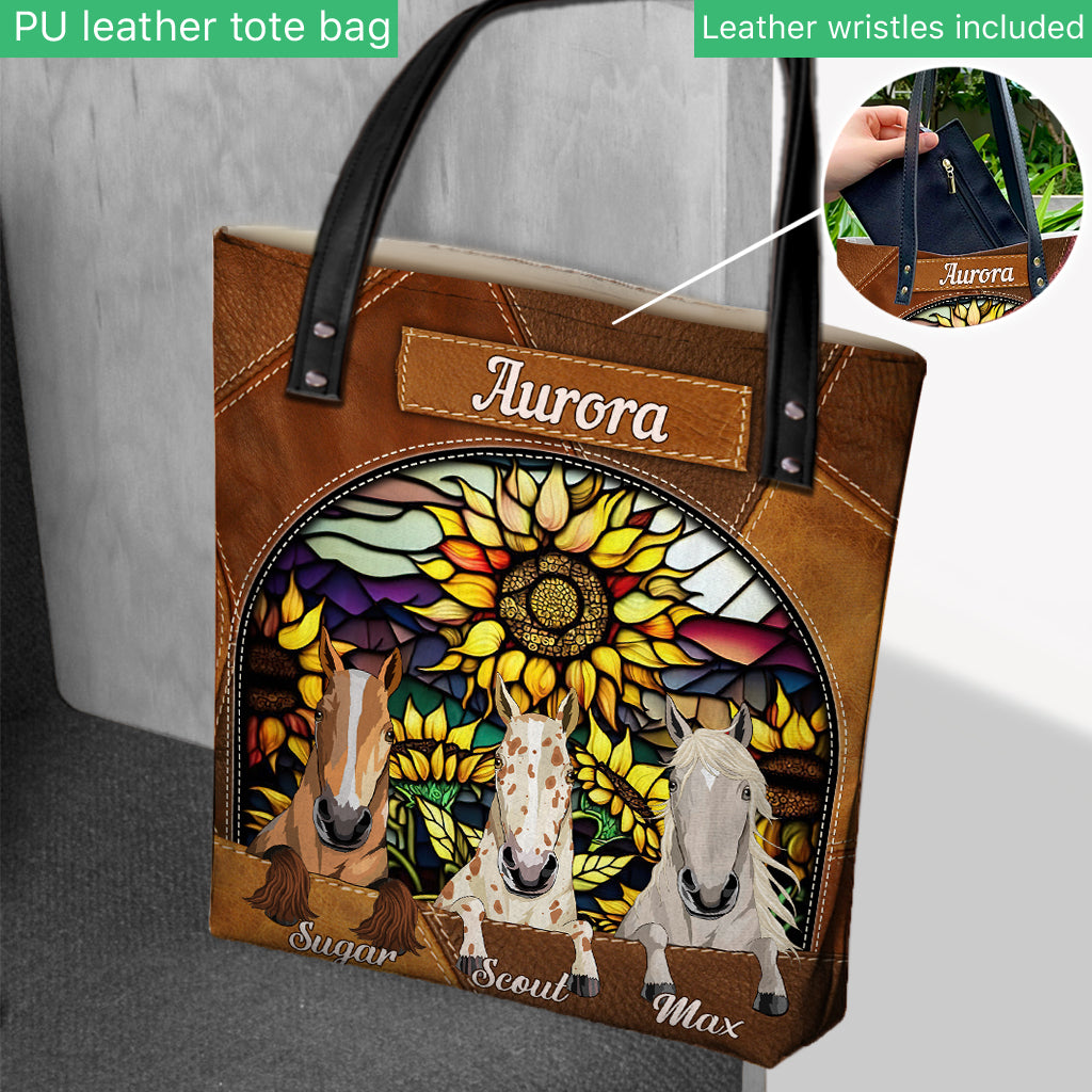 You Are My Sunshine Sunflower Stained Glass - Personalized Horse Tote Bag