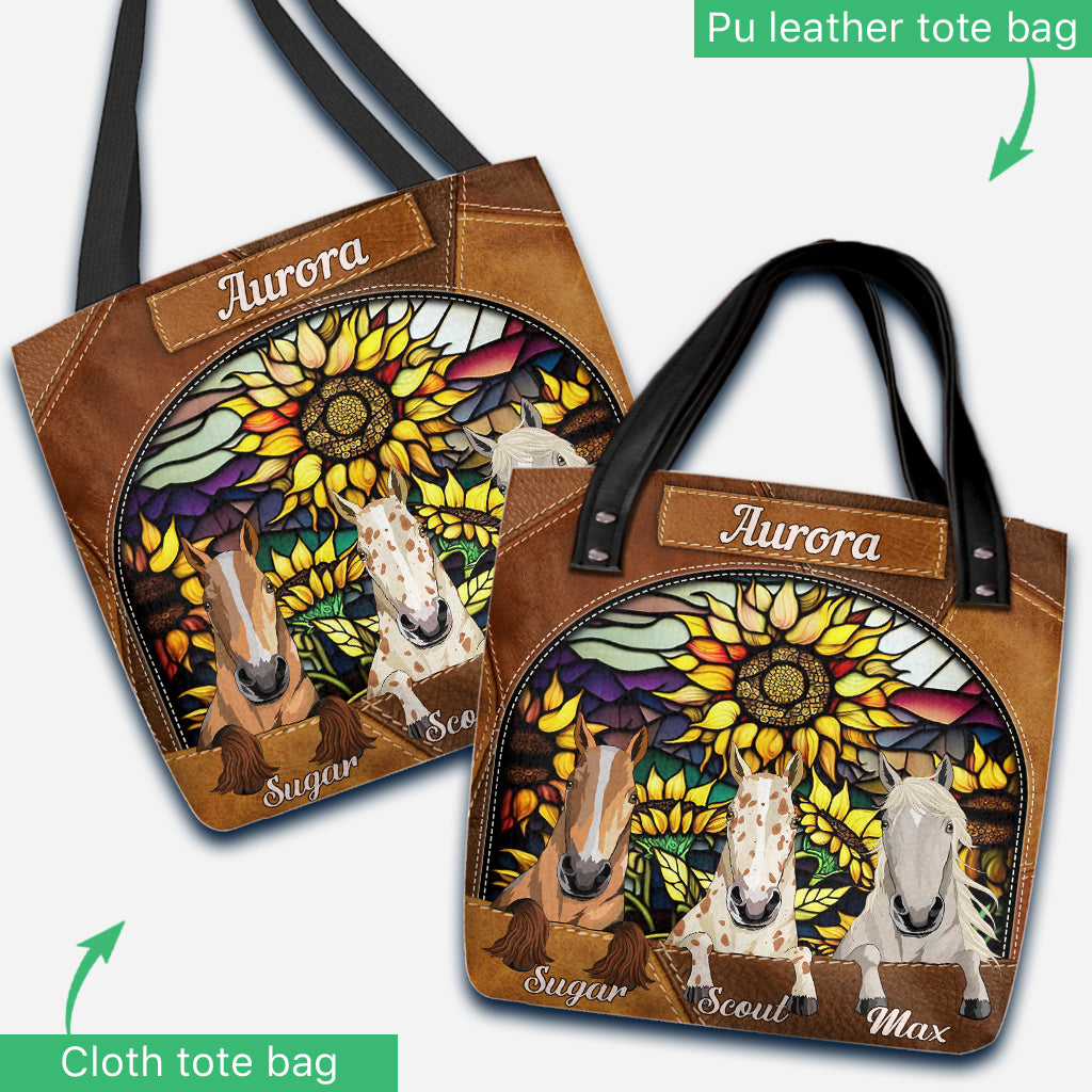 You Are My Sunshine Sunflower Stained Glass - Personalized Horse Tote Bag