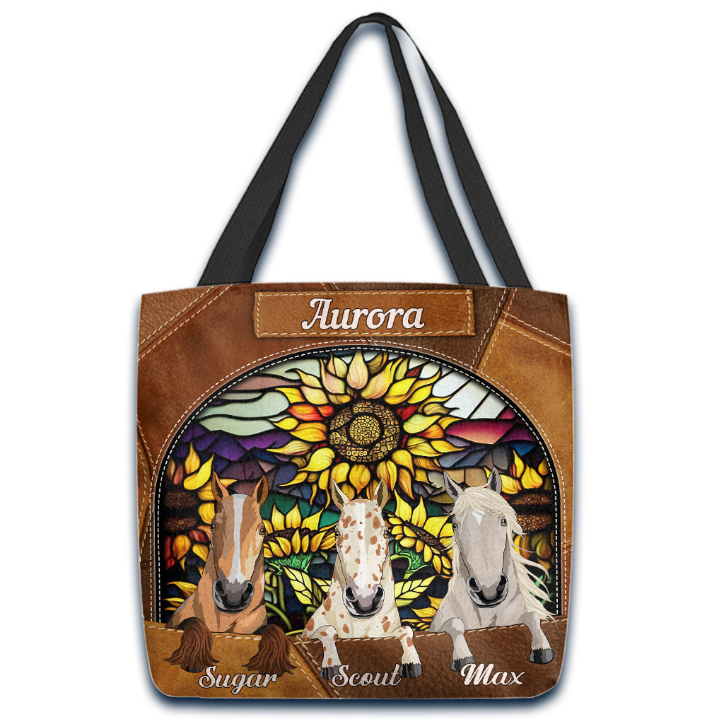 You Are My Sunshine Sunflower Stained Glass - Personalized Horse Tote Bag