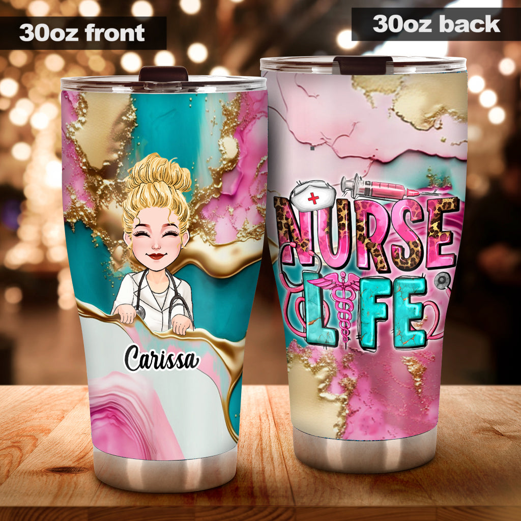 Nurse Life Pink Leopard Turquoise Blue - Personalized Nurse Tumbler
