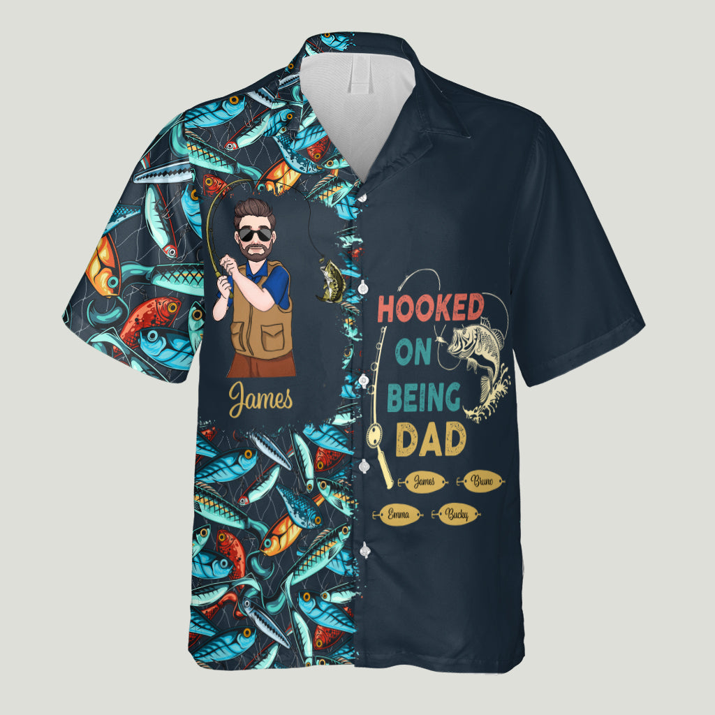 Hooked On Being Daddy - Fishing gift for dad, grandpa, him, husband - Personalized Hawaiian Shirt