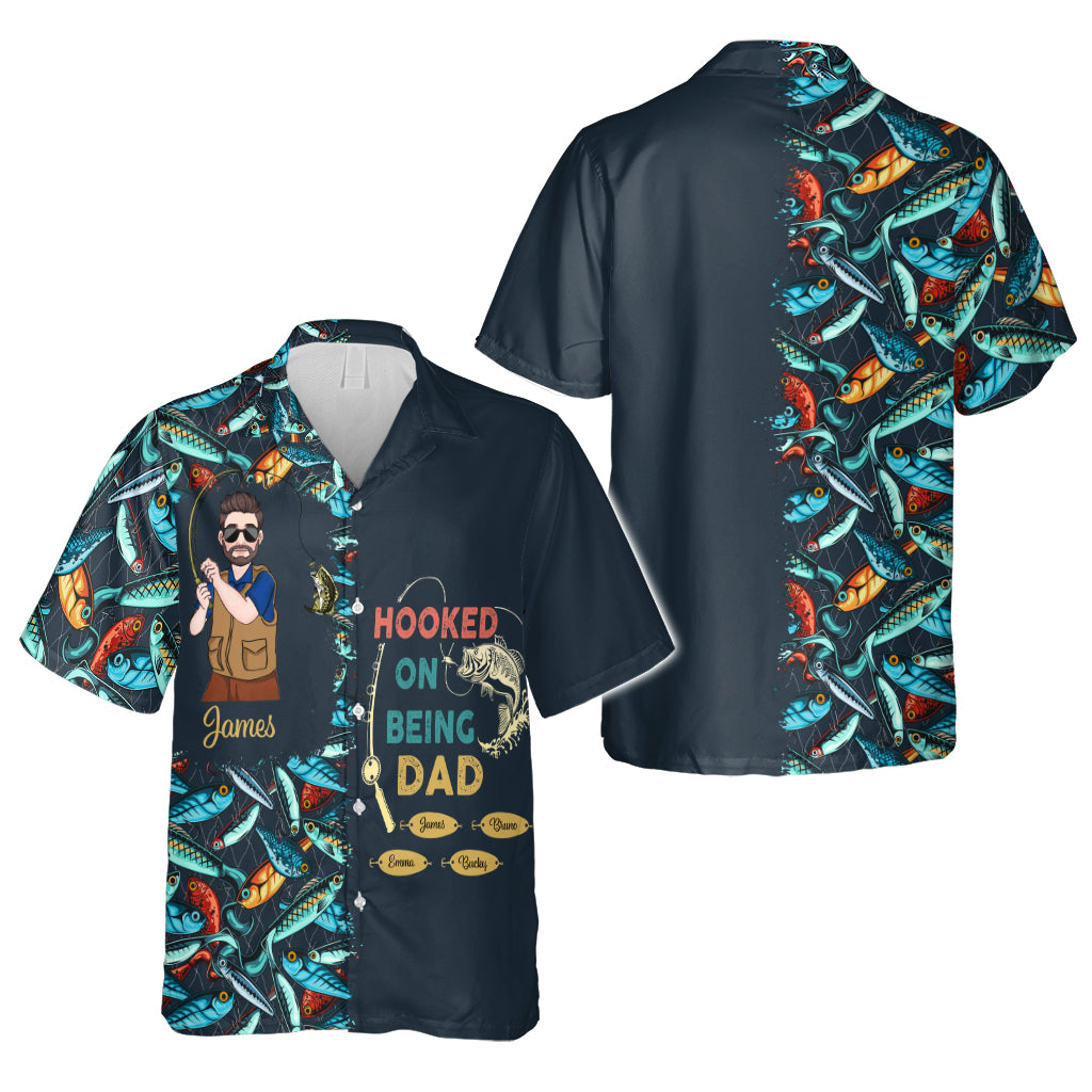 Hooked On Being Daddy - Fishing gift for dad, grandpa, him, husband - Personalized Hawaiian Shirt