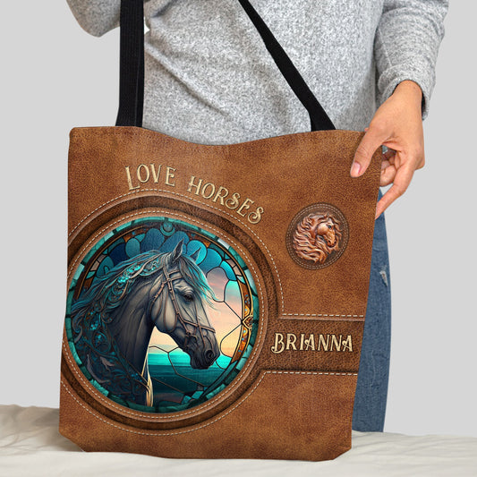 Country Girls Horse Stained Glass - Personalized Horse Tote Bag