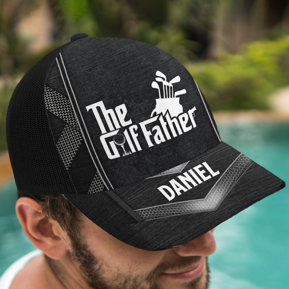 Le Père Golfeur - Casquette Trucker de Golf Personnalisée (Maille Noire)