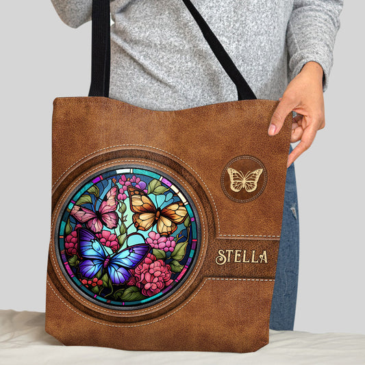 Stained Glass Butterfly - Personalized Butterfly Tote Bag