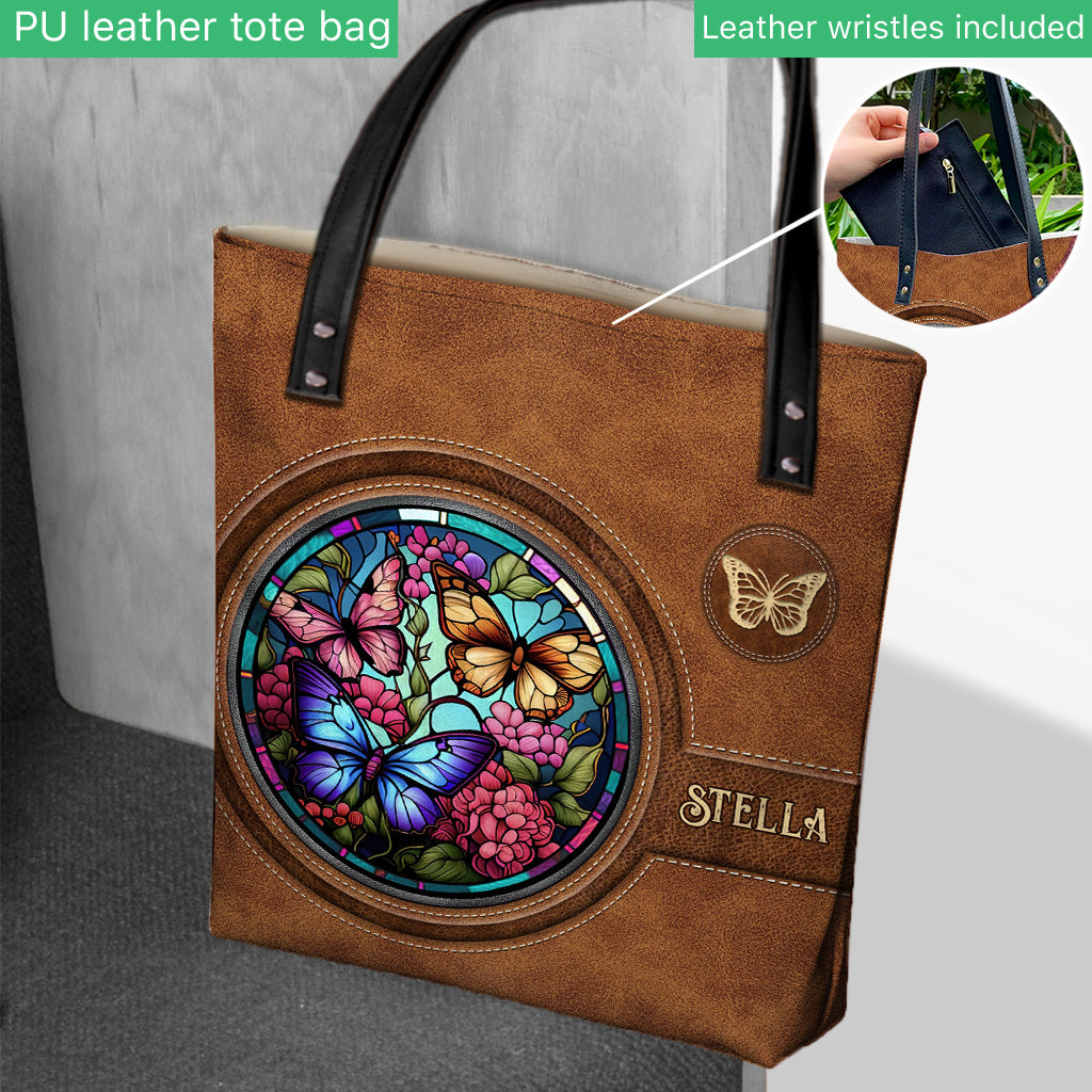 Stained Glass Butterfly - Personalized Butterfly Tote Bag