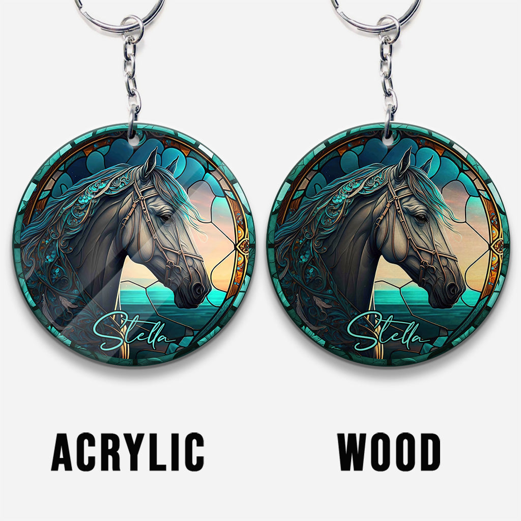 Stained Glass Horse - Personalized Horse Keychain (Printed On Both Sides)