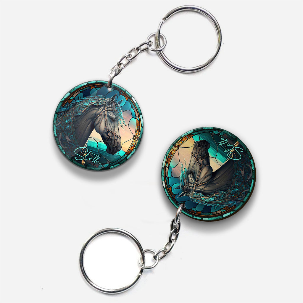 Stained Glass Horse - Personalized Horse Keychain (Printed On Both Sides)
