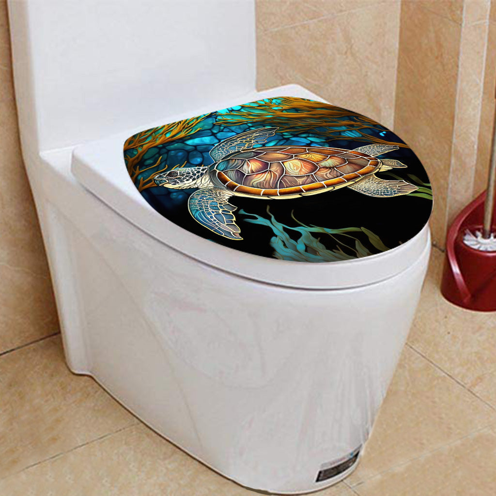 Stained Glass Turtle Couple Turtle Bathroom Curtain & Mats Set