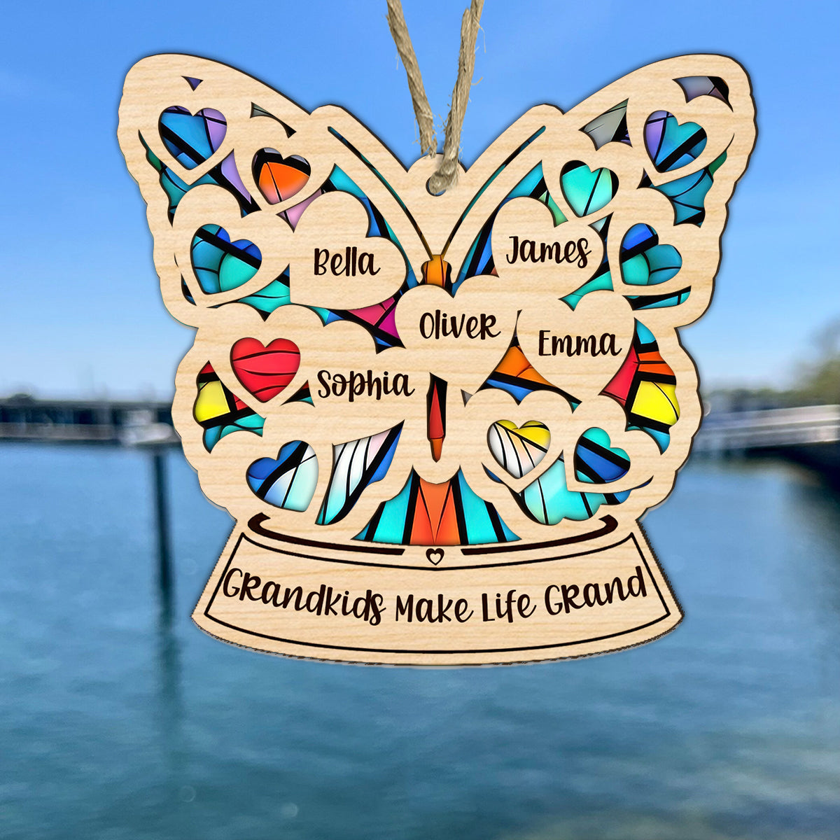 Grand-mère Maman Cœur Papillon - Attrape-soleil personnalisé pour grand-mère