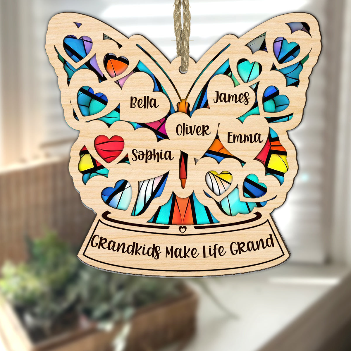 Grand-mère Maman Cœur Papillon - Attrape-soleil personnalisé pour grand-mère