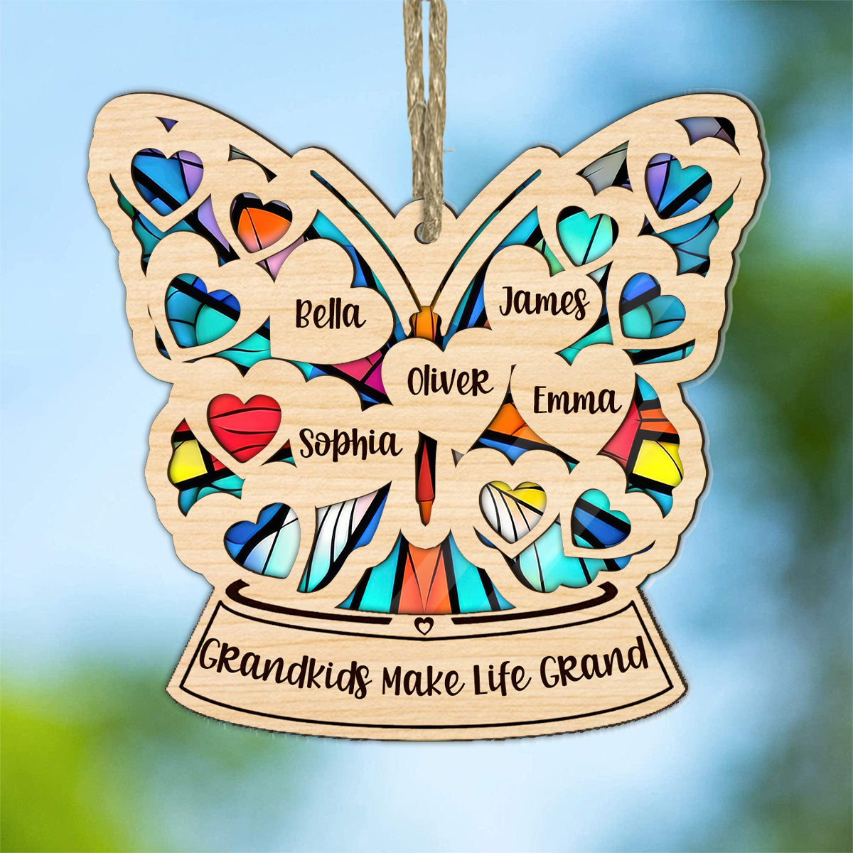 Grand-mère Maman Cœur Papillon - Attrape-soleil personnalisé pour grand-mère