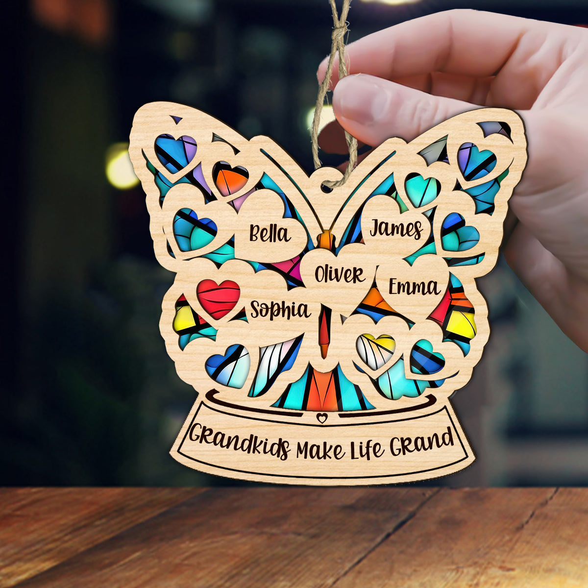 Grand-mère Maman Cœur Papillon - Attrape-soleil personnalisé pour grand-mère