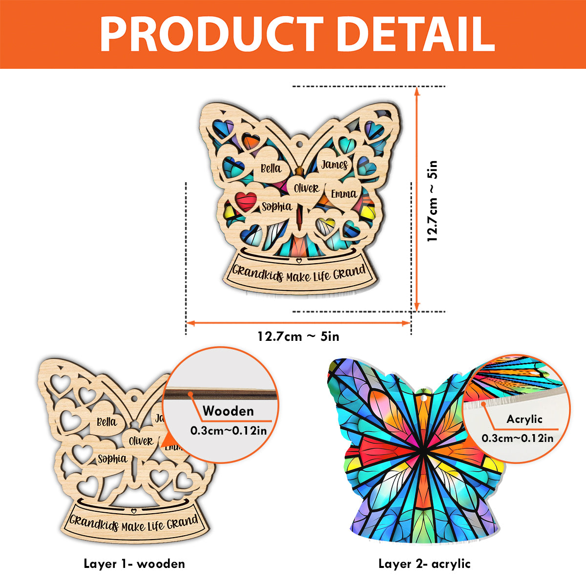 Grand-mère Maman Cœur Papillon - Attrape-soleil personnalisé pour grand-mère
