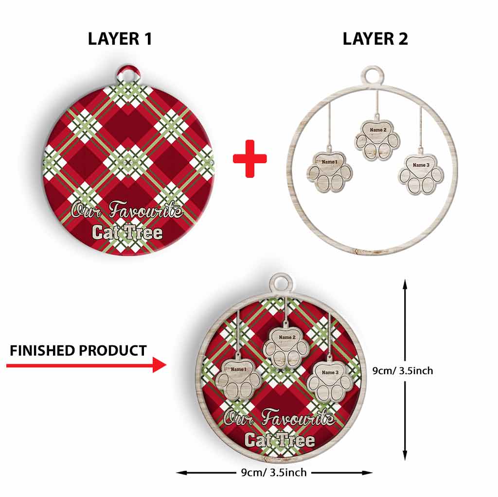 Arbre à chat préféré - Ornement de Noël personnalisé en bois superposé
