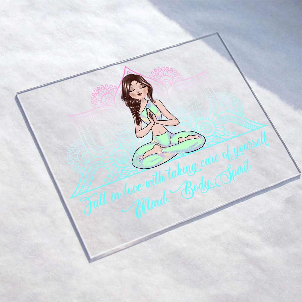 Namaste – Pass auf dich auf – Personalisierte Yoga-Plakette aus transparentem Acryl