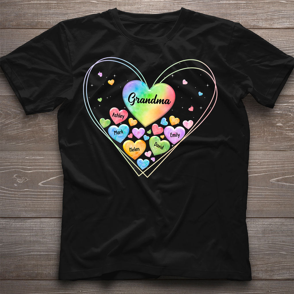 Colorful Heart Of Grandma Mother - Gift for grandma, grandma, mom - Personalized T-shirt And Hoodie