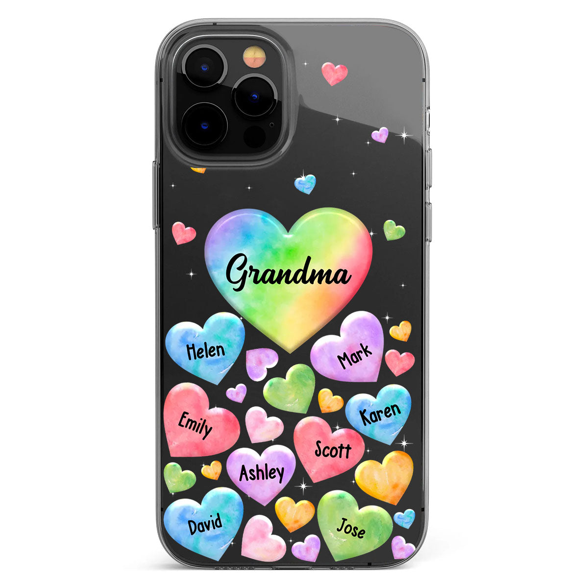 Colorful Heart Of Grandma Mother - Gift for grandma, grandma, mom - Personalized Clear Phone Case