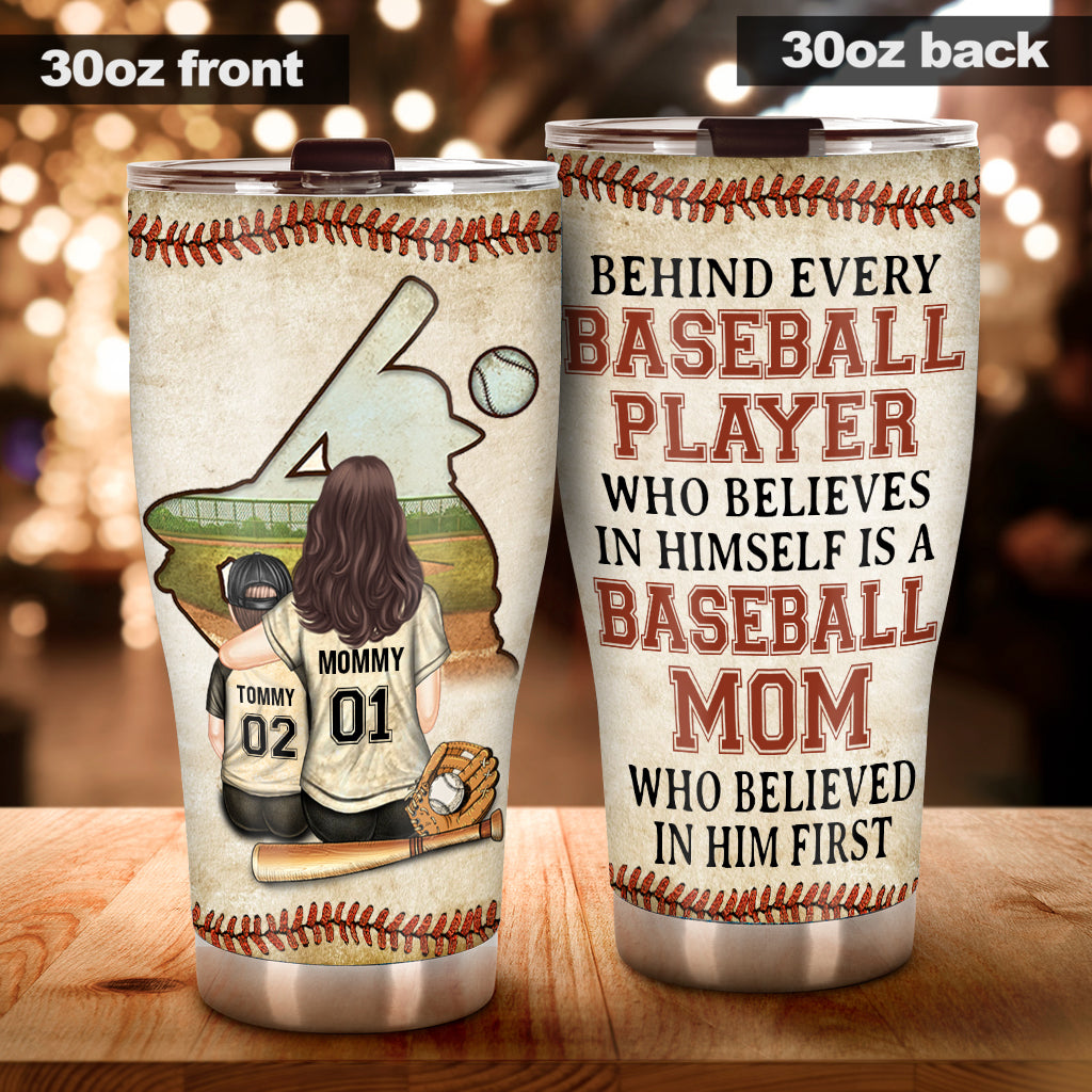 Behind Every Baseball Player - Personalized Baseball Tumbler