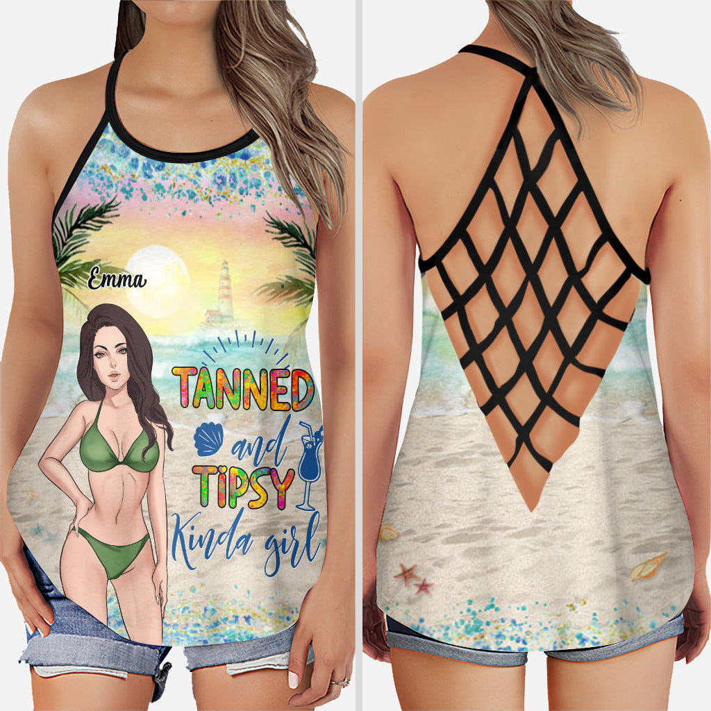 Tanned and Tipsy - Personalized Sea Lover Cross Tank Top