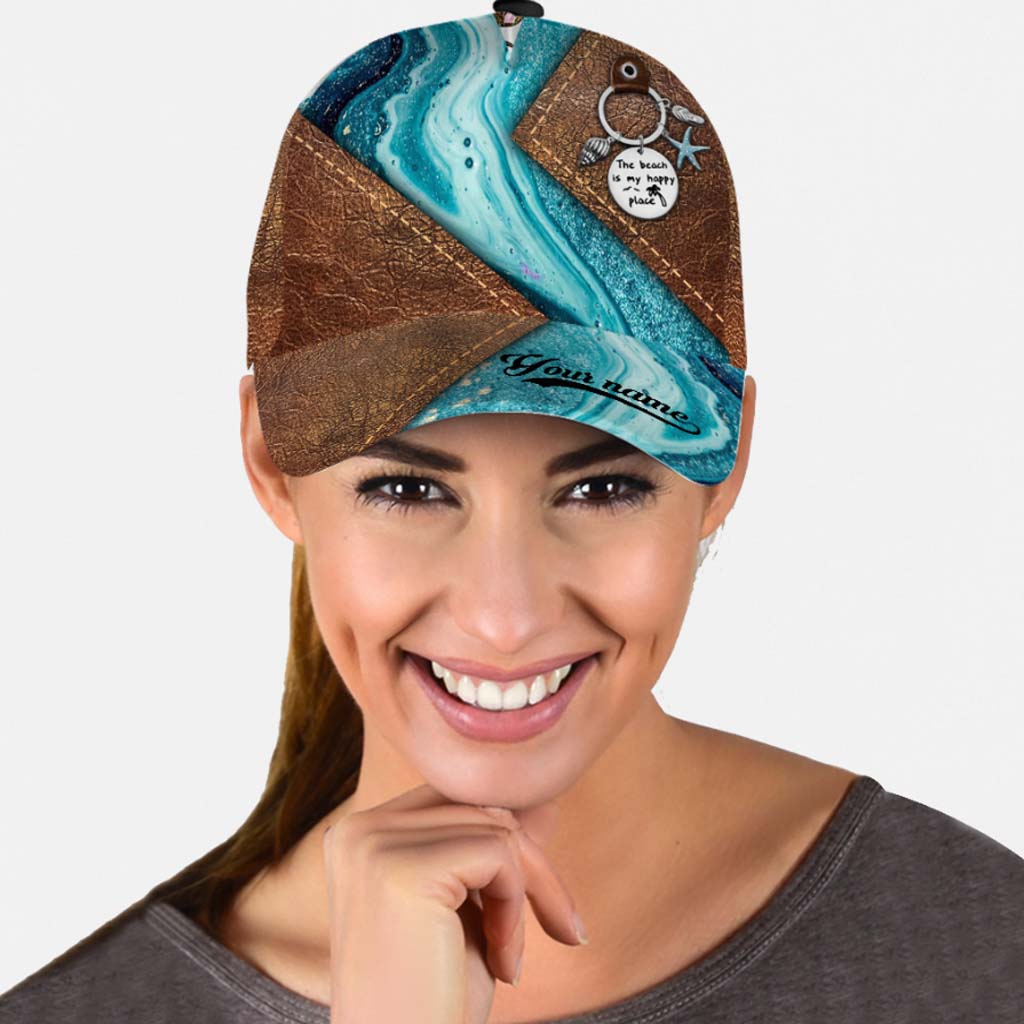 Salty Lil' Beach - Sea Lover Personalized Leather Pattern Print Cap With Printed Vent Holes