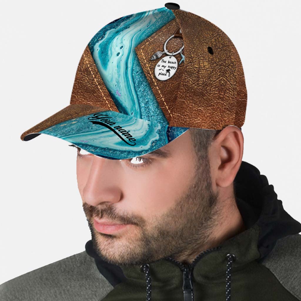 Salty Lil' Beach - Sea Lover Personalized Leather Pattern Print Cap With Printed Vent Holes