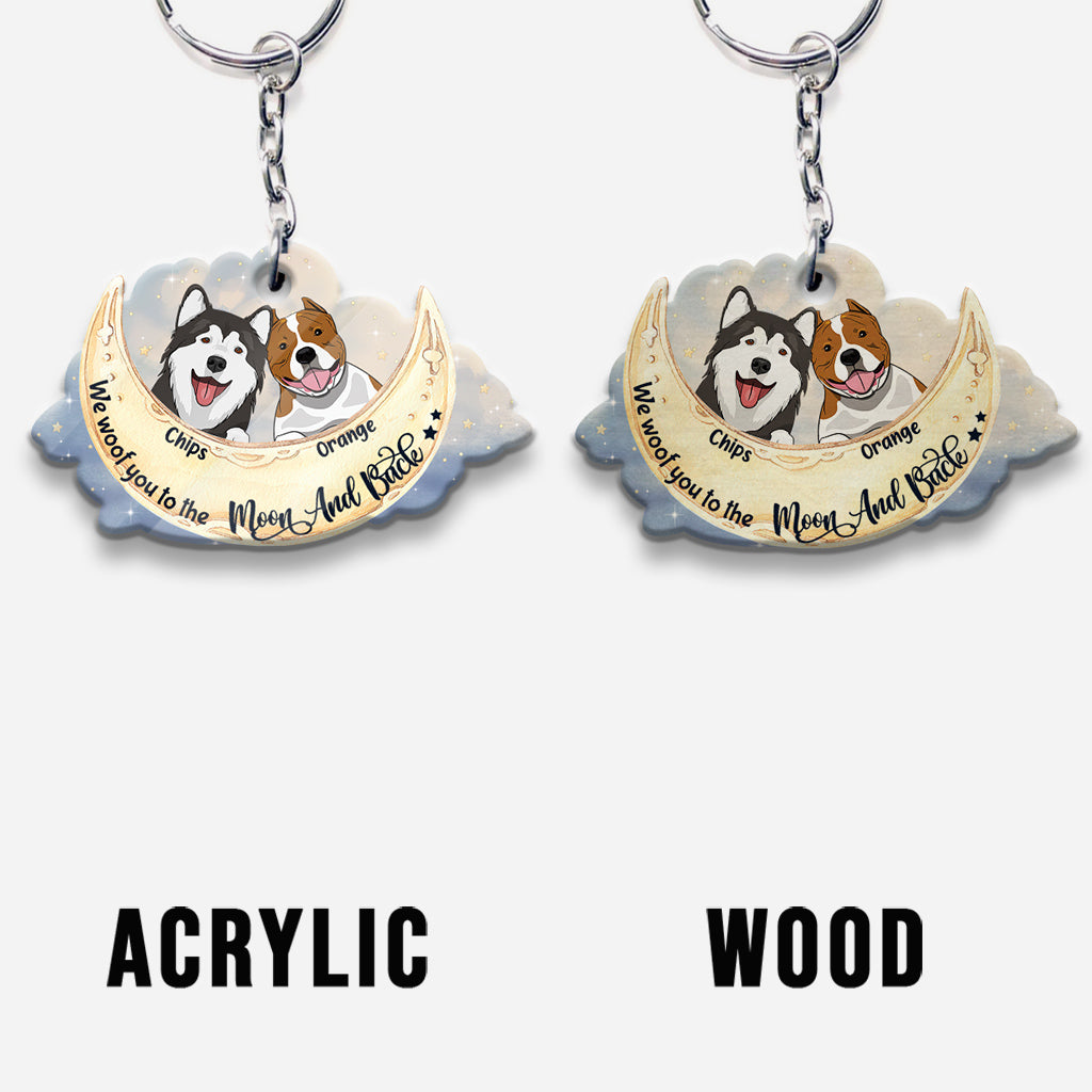I Woof You To The Moon And Back - Personalized Dog Keychain (Printed On Both Sides)