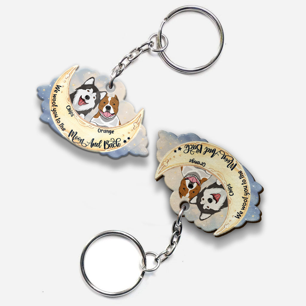 I Woof You To The Moon And Back - Personalized Dog Keychain (Printed On Both Sides)