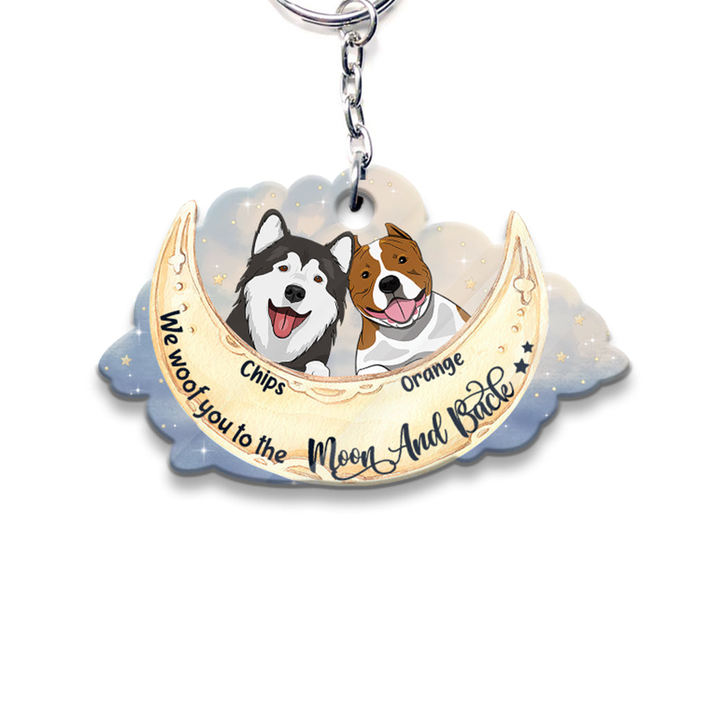 I Woof You To The Moon And Back - Personalized Dog Keychain (Printed On Both Sides)